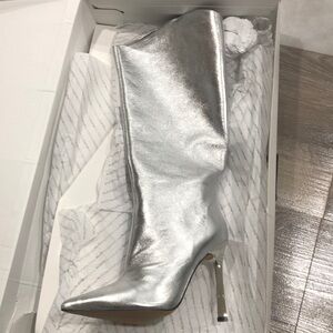Aldo Devondra Silver Pull on Knee High Boots
